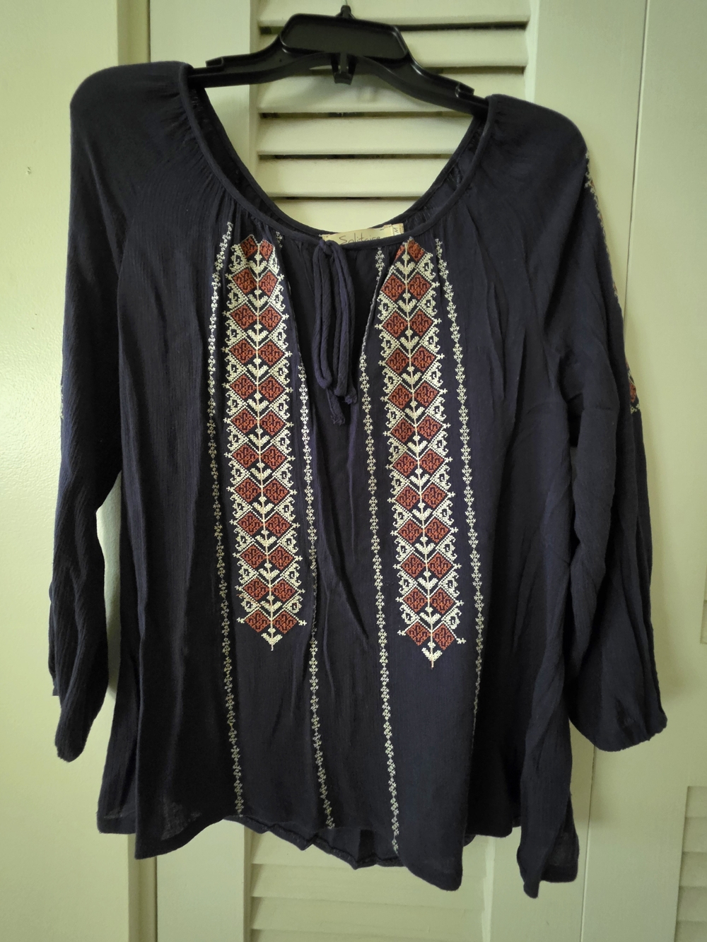 Solitaire Navy Tunic with Red & Cream Embroidery